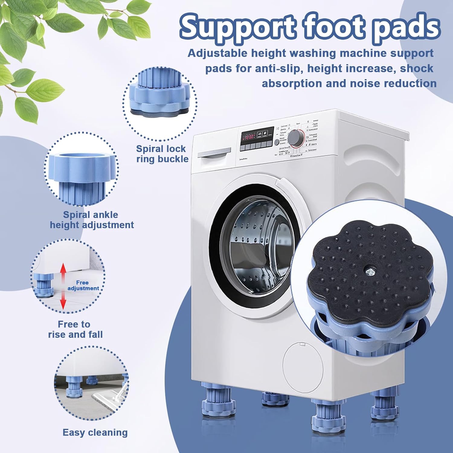Adjustable Anti-Vibration & Anti Slip Pads for Washing Machine, 4-Pcs
