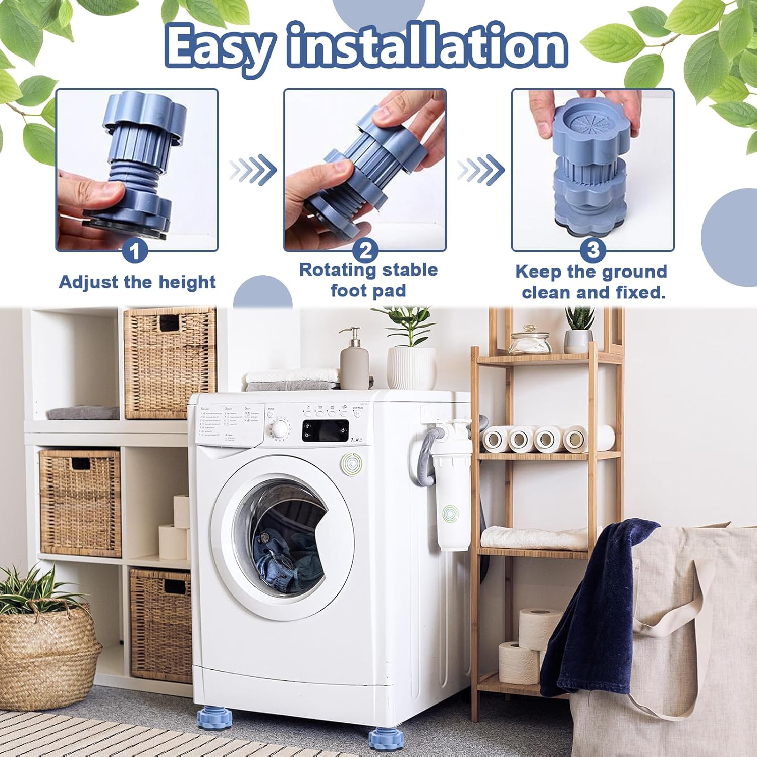 Adjustable Anti-Vibration & Anti Slip Pads for Washing Machine, 4-Pcs
